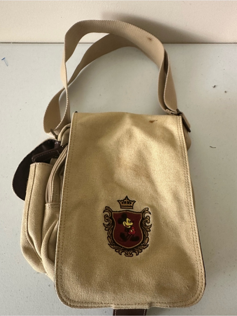 Disney Parks Canvas Messenger Bag with Shield Crest - Beige pre owned